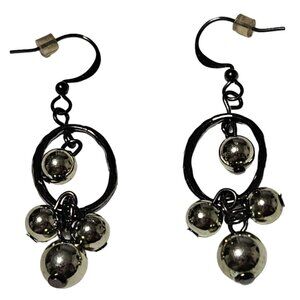 Elegant Silver Tone Ball Dangle Statement Earrings Minimalist Fashion Jewelry